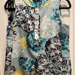 J. Crew Floral Sleeveless Blouse - Teal and Yellow